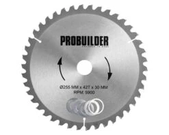 255 Mm Savklinge 42 Tands 30 Mm Hul + 5 Mellemringe