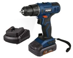 FERM Boremaskine 20 Volt - Med 2,0 Ah Batteri + Lader